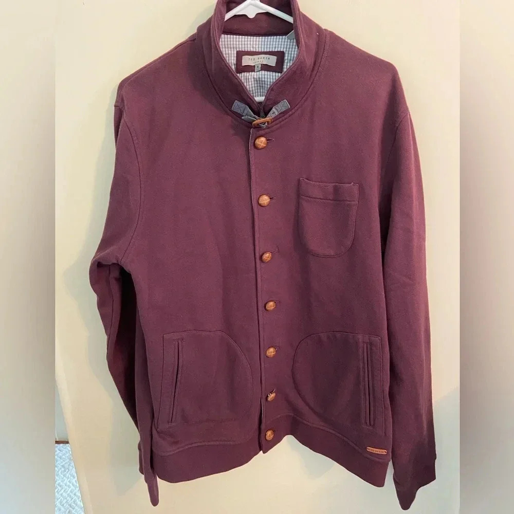 🖤 Ted Baker London Folded Button Front Knit Cardigan Men's Sz 6 US -2XL 44 Wine